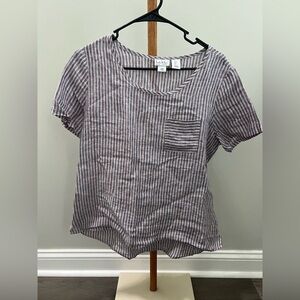 Nicole Miller Blue/Red/White Boxy Short Sleeve Linen Tee